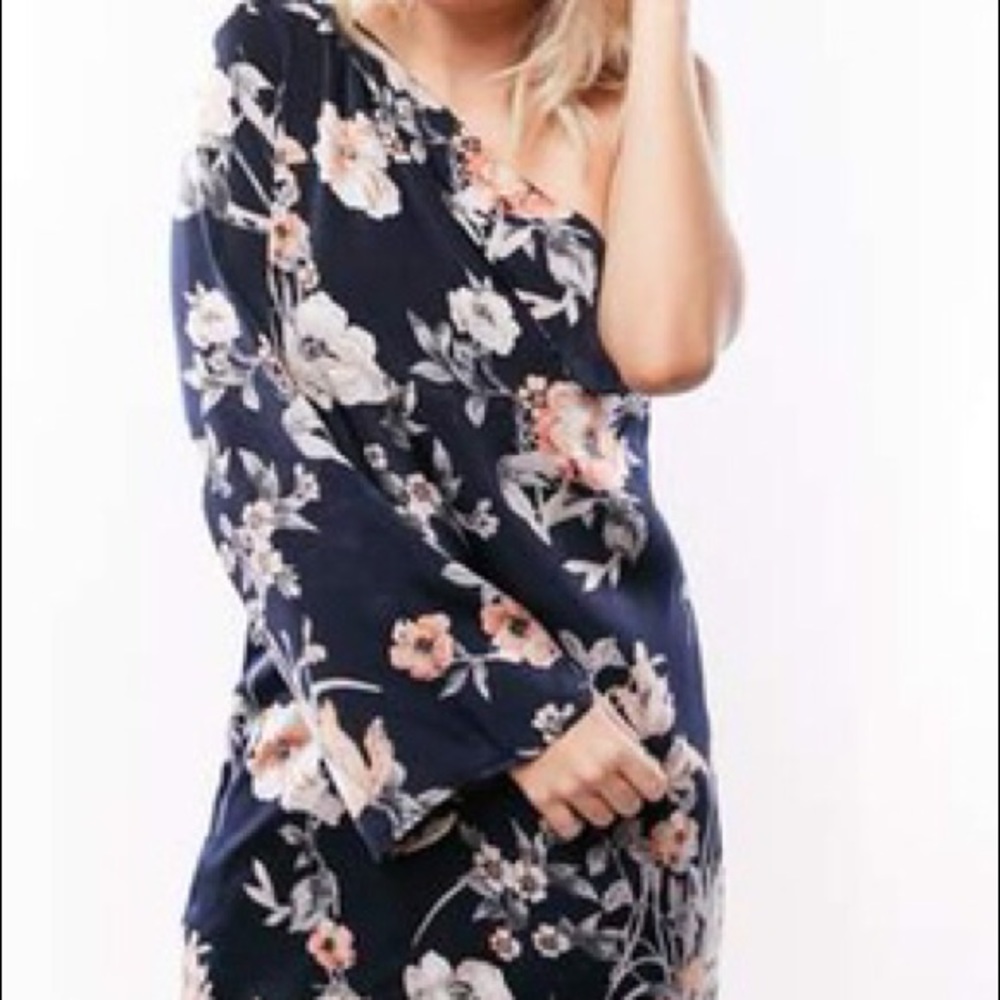 One Shoulder Navy Floral Dress